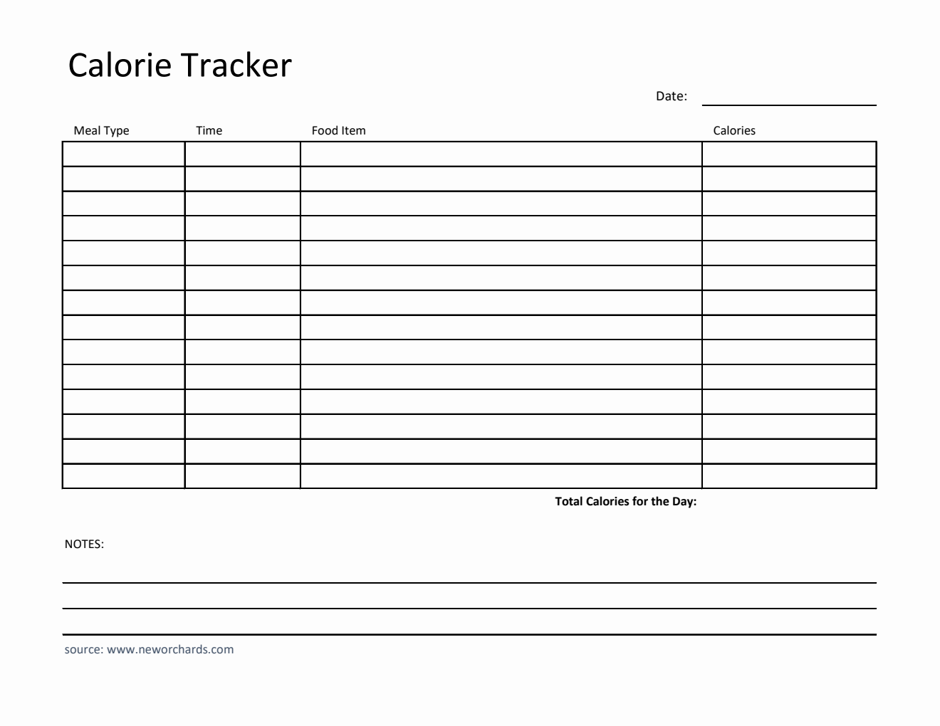 Free Printable Calorie Tracker in Excel (Simple)