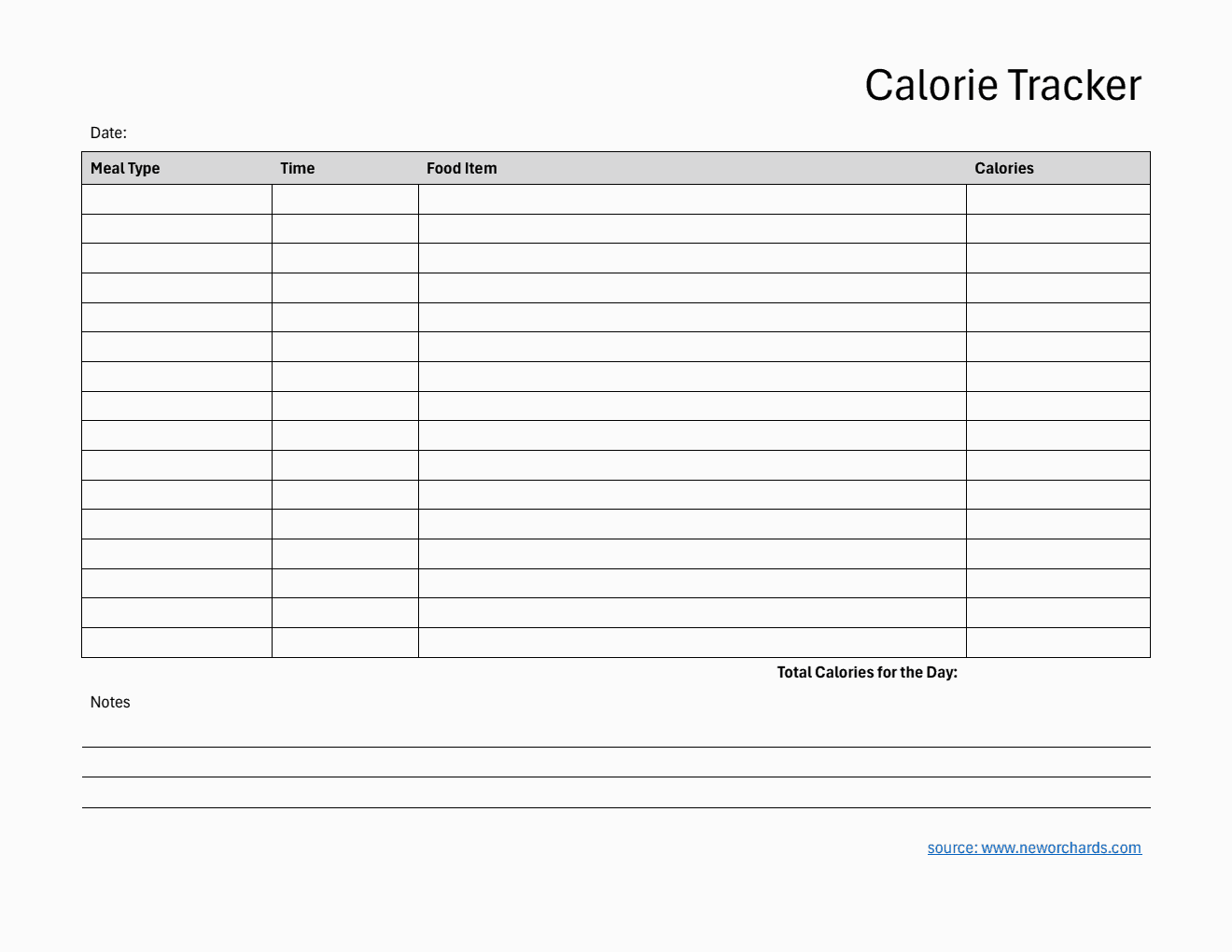 Free Printable Calorie Tracker in Word (Striped)