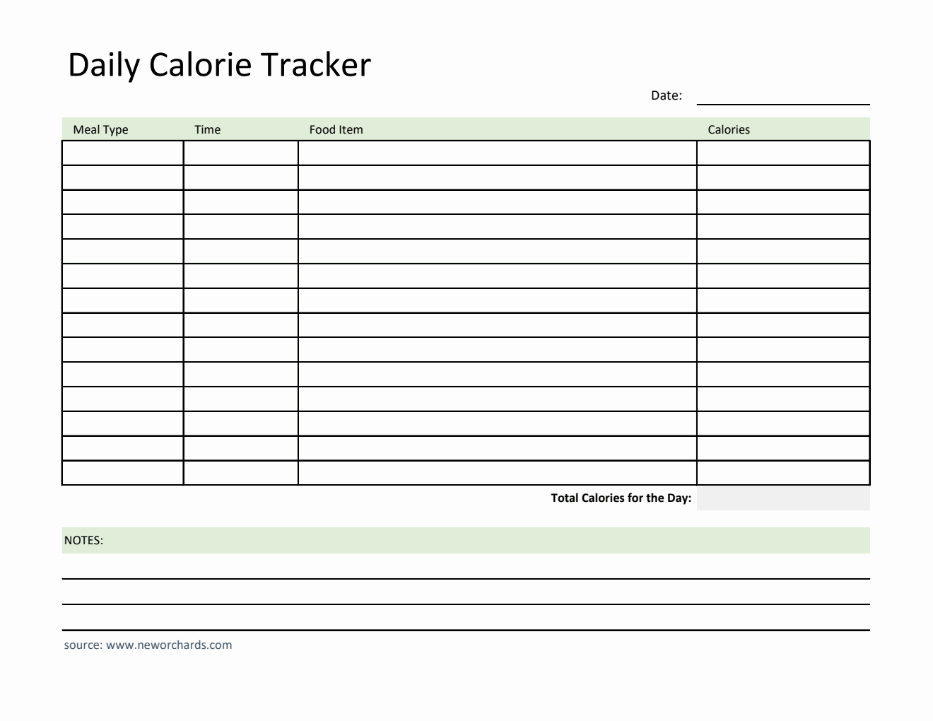 Free Printable Calorie Tracker in Excel (Basic)