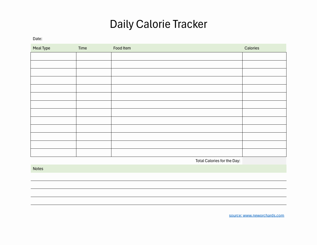 Free Printable Calorie Tracker in Word (Basic)