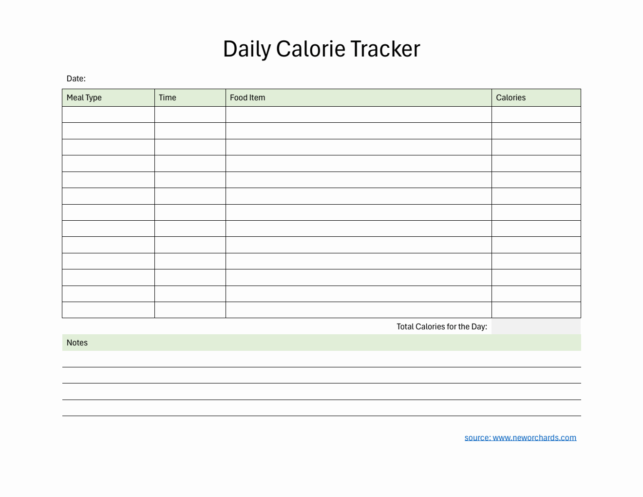 Free Printable Calorie Tracker in PDF (Basic)