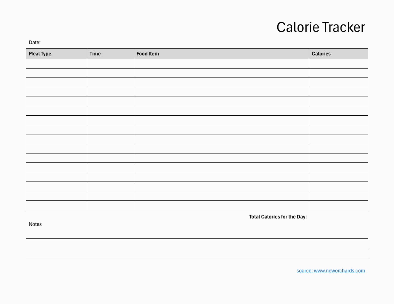 Free Printable Calorie Tracker in PDF (Striped)