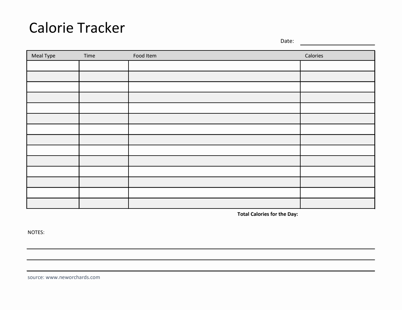 Free Printable Calorie Tracker in Excel (Striped)