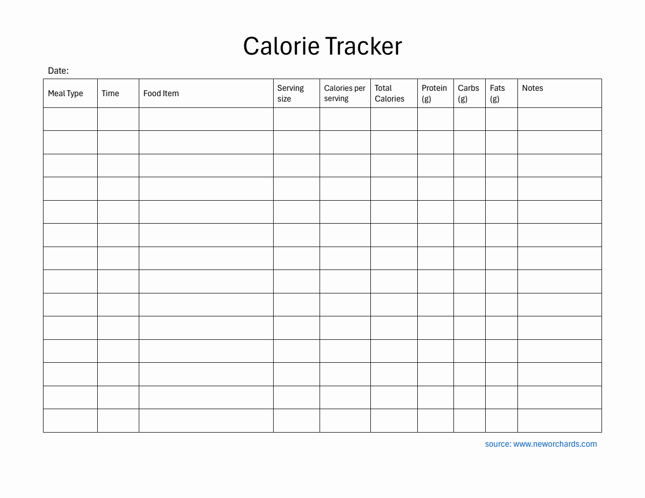 Free Printable Calorie Tracker in Word (Minimalist)