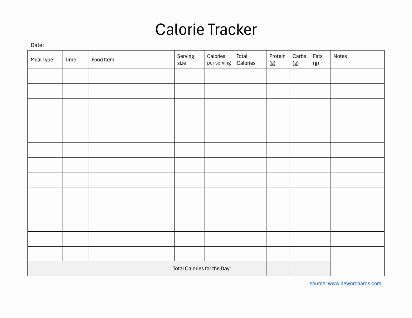 Free Printable Calorie Tracker in PDF (Minimalist)