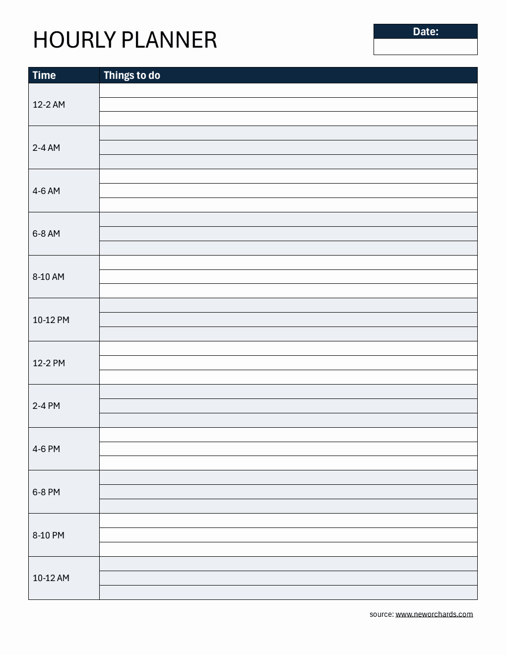 Free Editable Hourly Planner Template in PDF