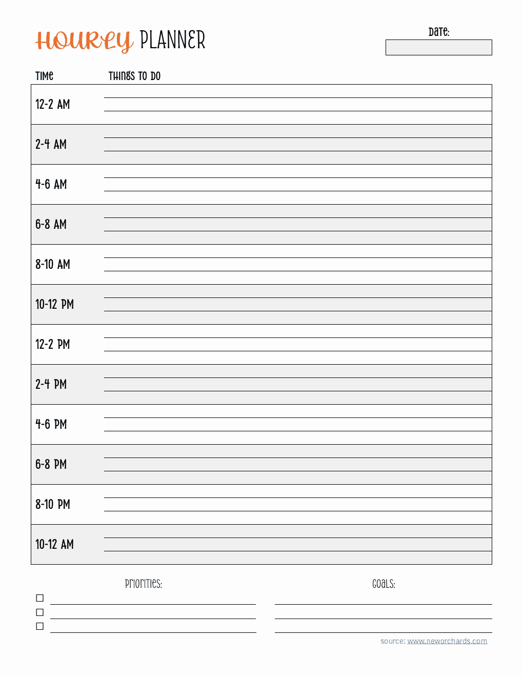 Free  Hourly Planner Template in Word