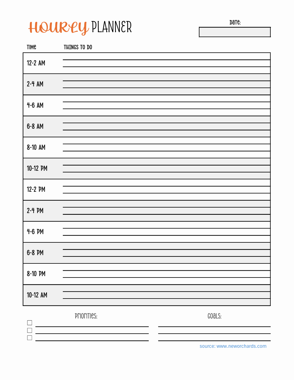 Free  Hourly Planner Template in Excel