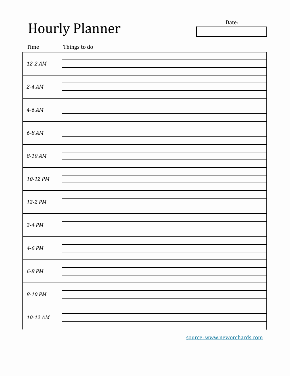 Free Printable Hourly Planner Template in Excel