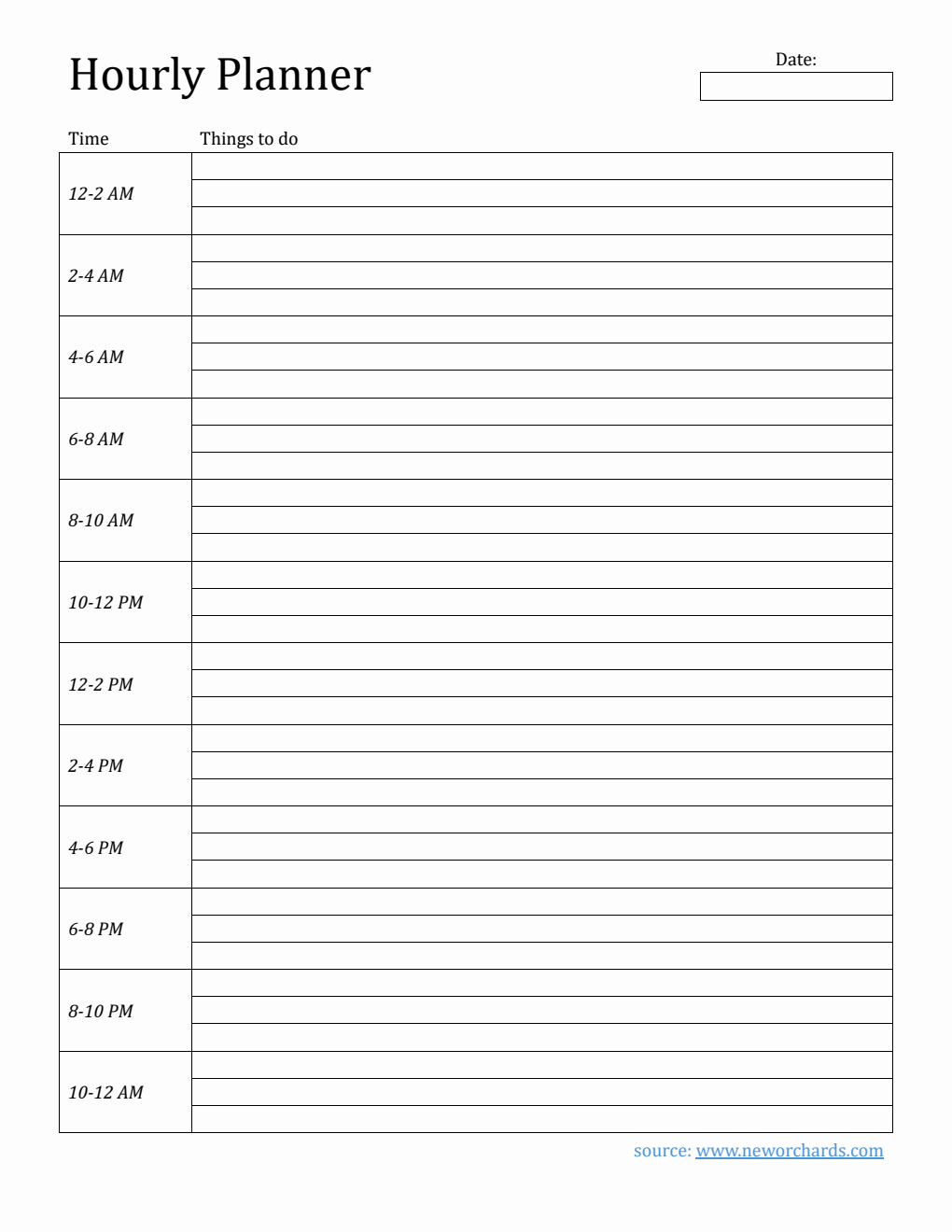 Free Printable Hourly Planner Template in PDF