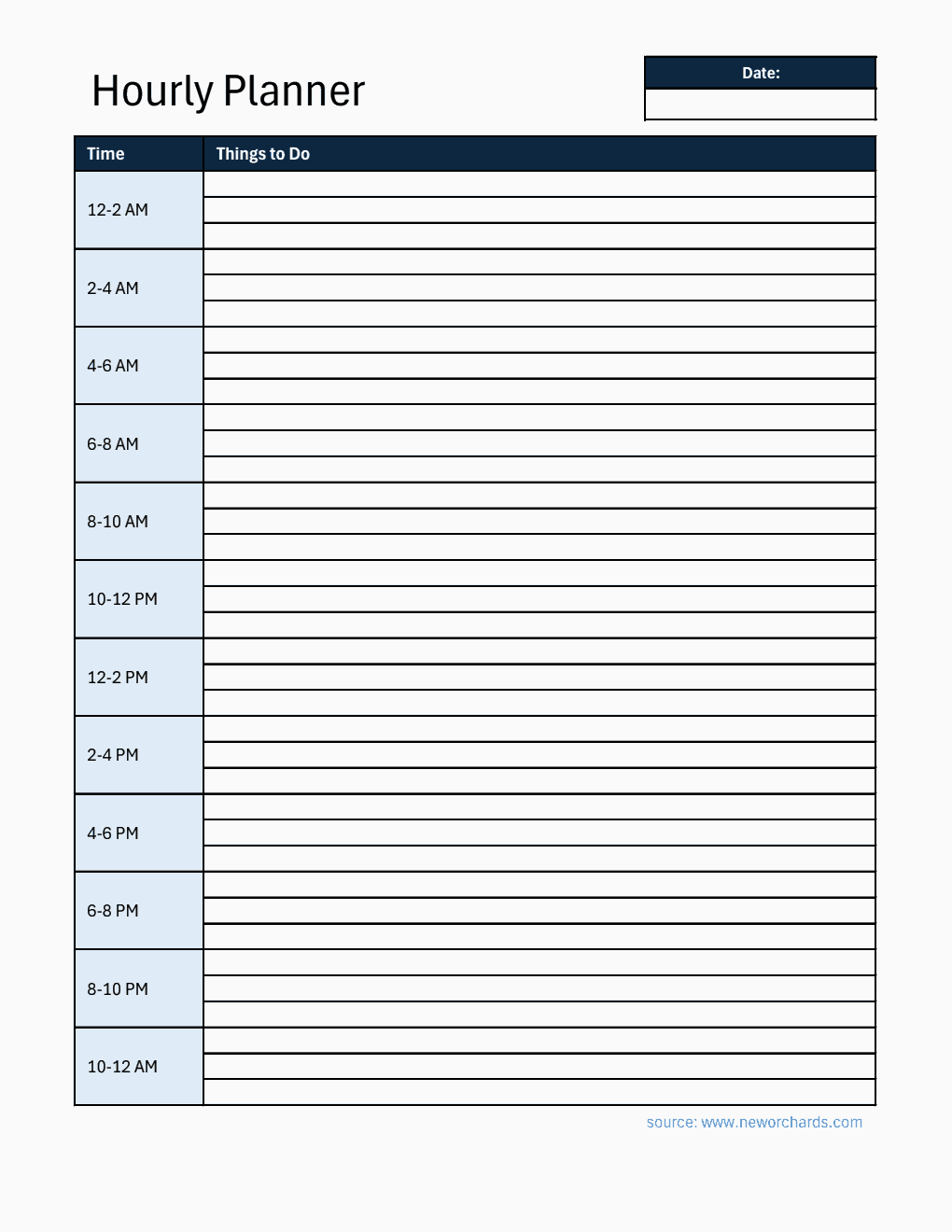 Free Editable Hourly Planner Template in Excel