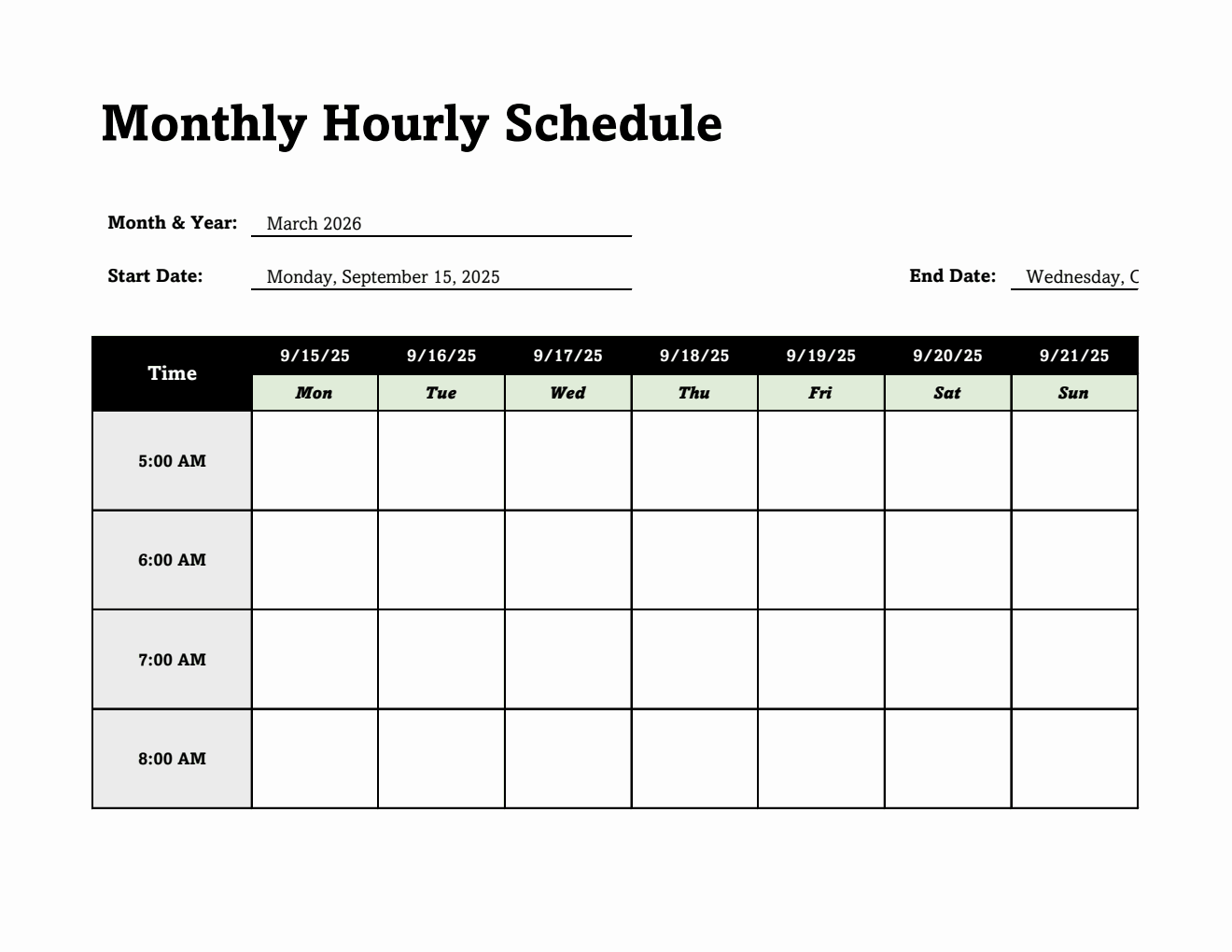 Customizable Schedule Planner Template Excel