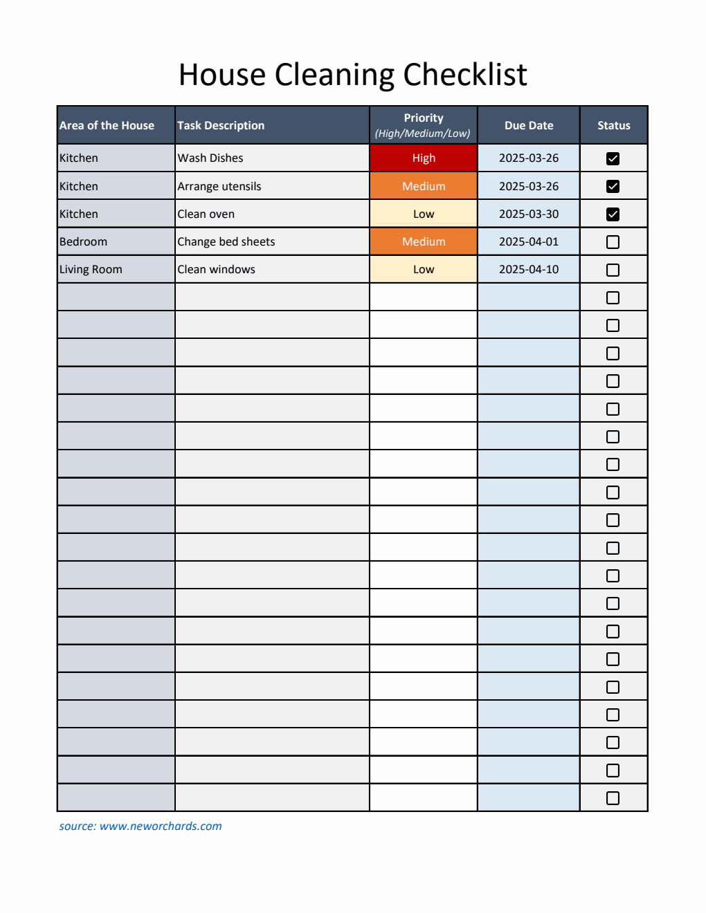 House Cleaning Checklist Template (Excel)