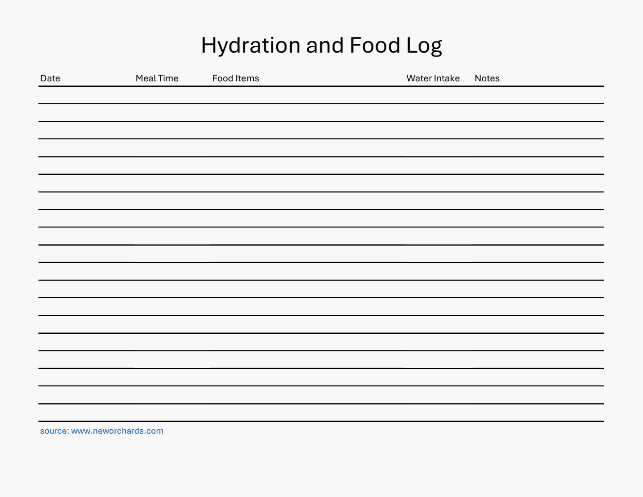 Hydration and Food Log Template (Excel)