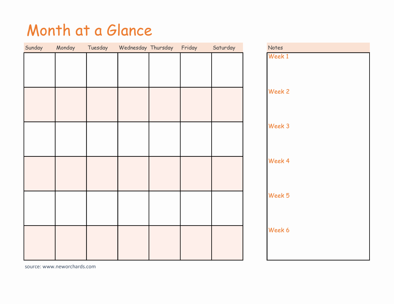 Free Striped Month at a Glance Template in Excel