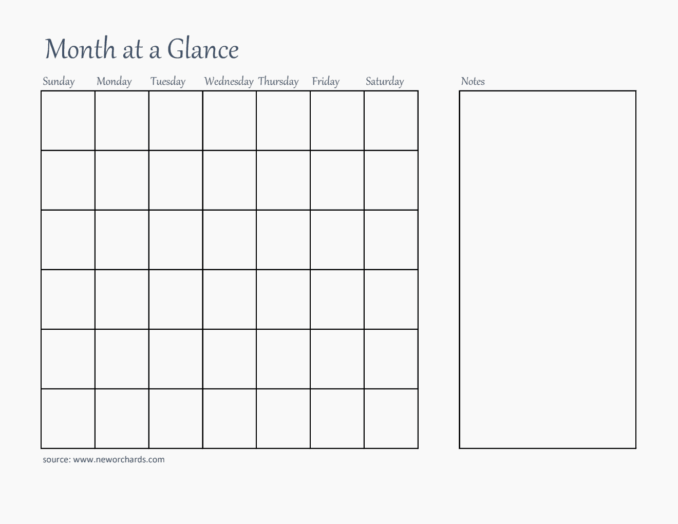 Free  Month at a Glance Template in Excel