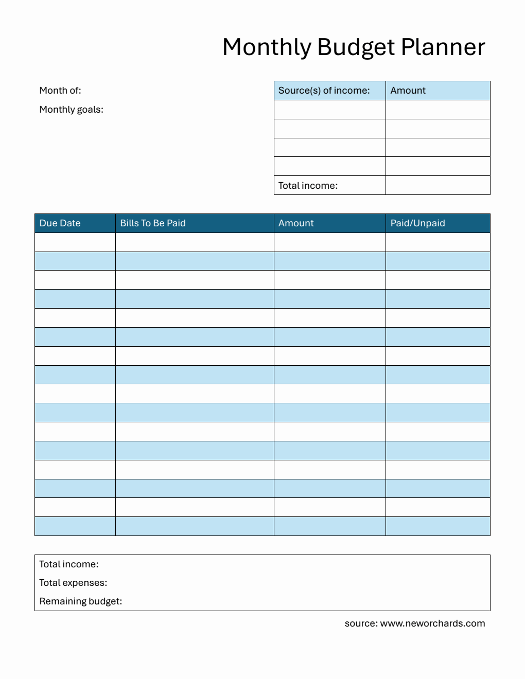 Customizable Monthly Budget Planner in PDF Format