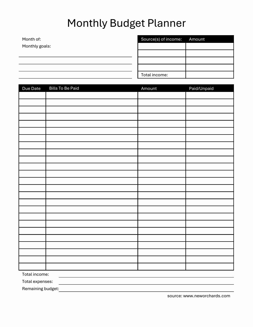  Monthly Budget Planner in Excel Format