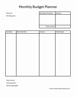 Blank Monthly Budget Planner in Word Format