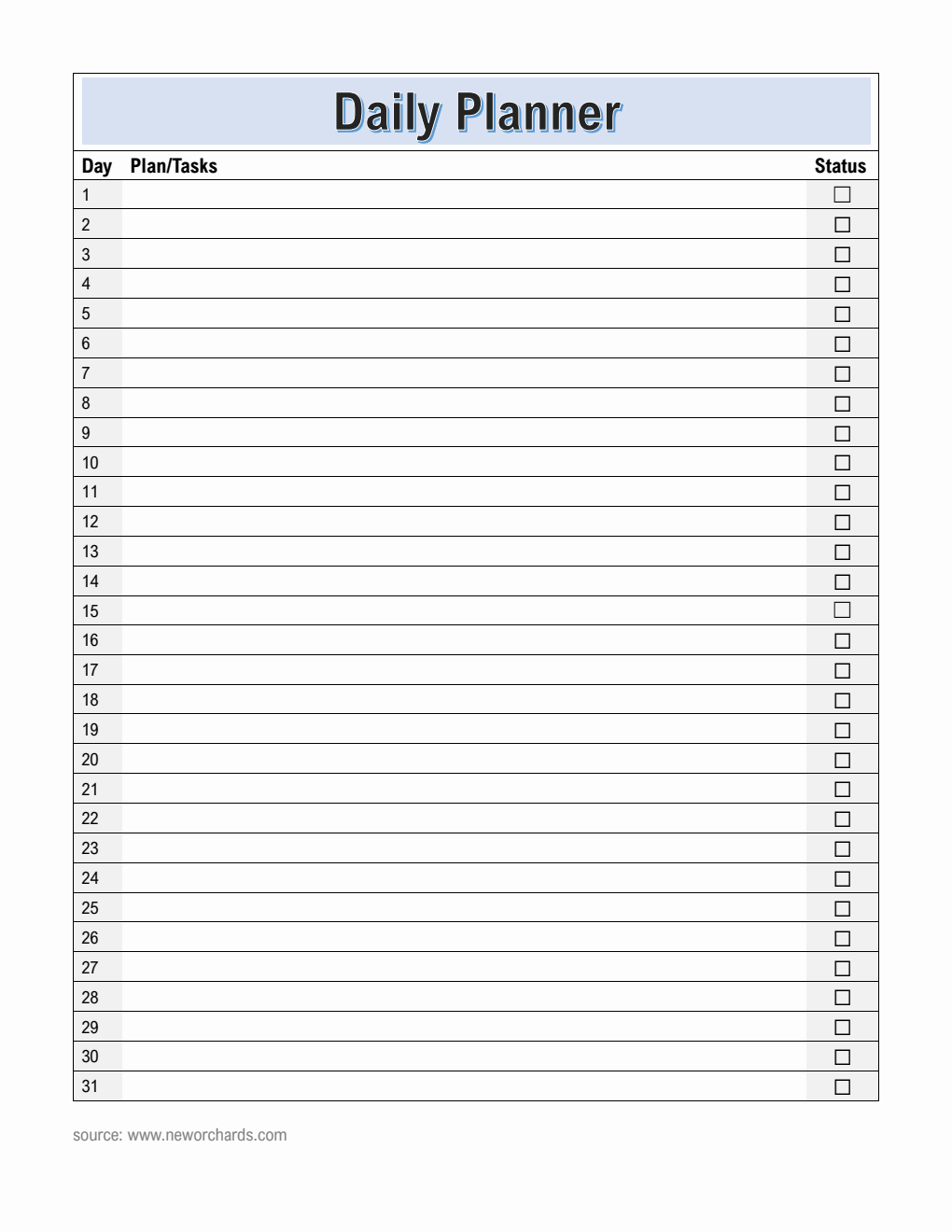 Monthly Checklist Template in Word
