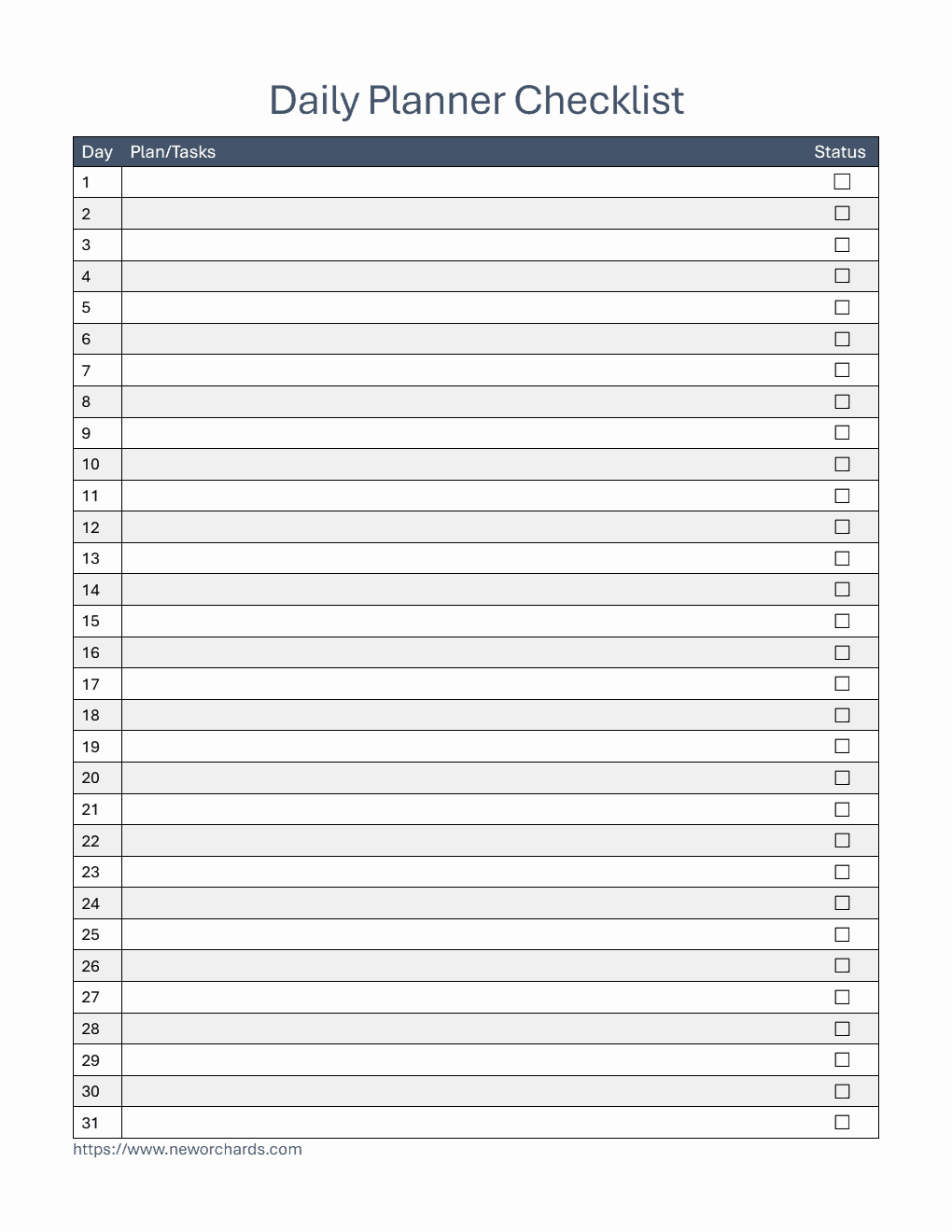 Basic Monthly Checklist Template in Word