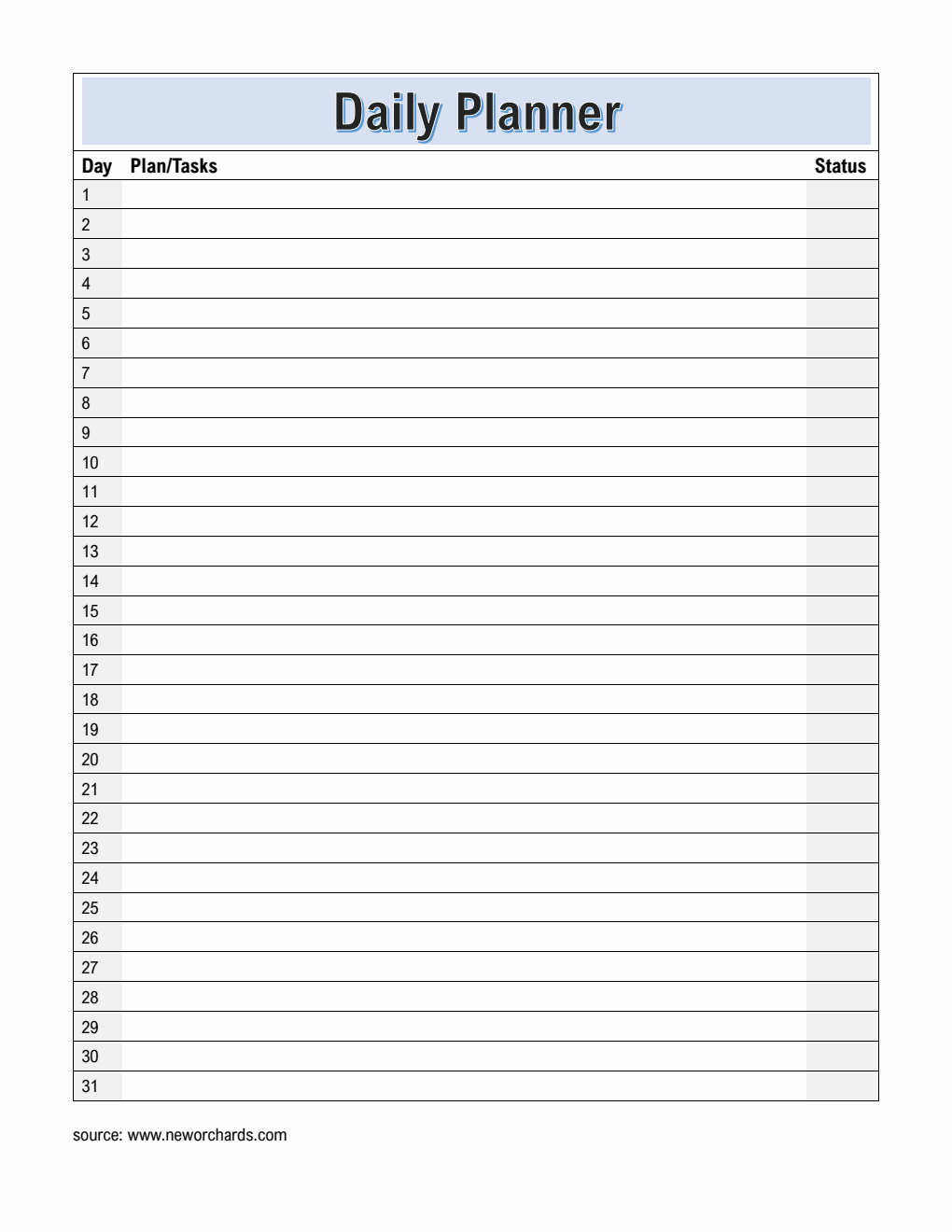 Monthly Checklist Template in PDF