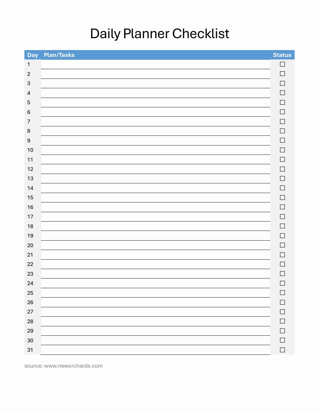 Customizable Monthly Checklist Template in Word