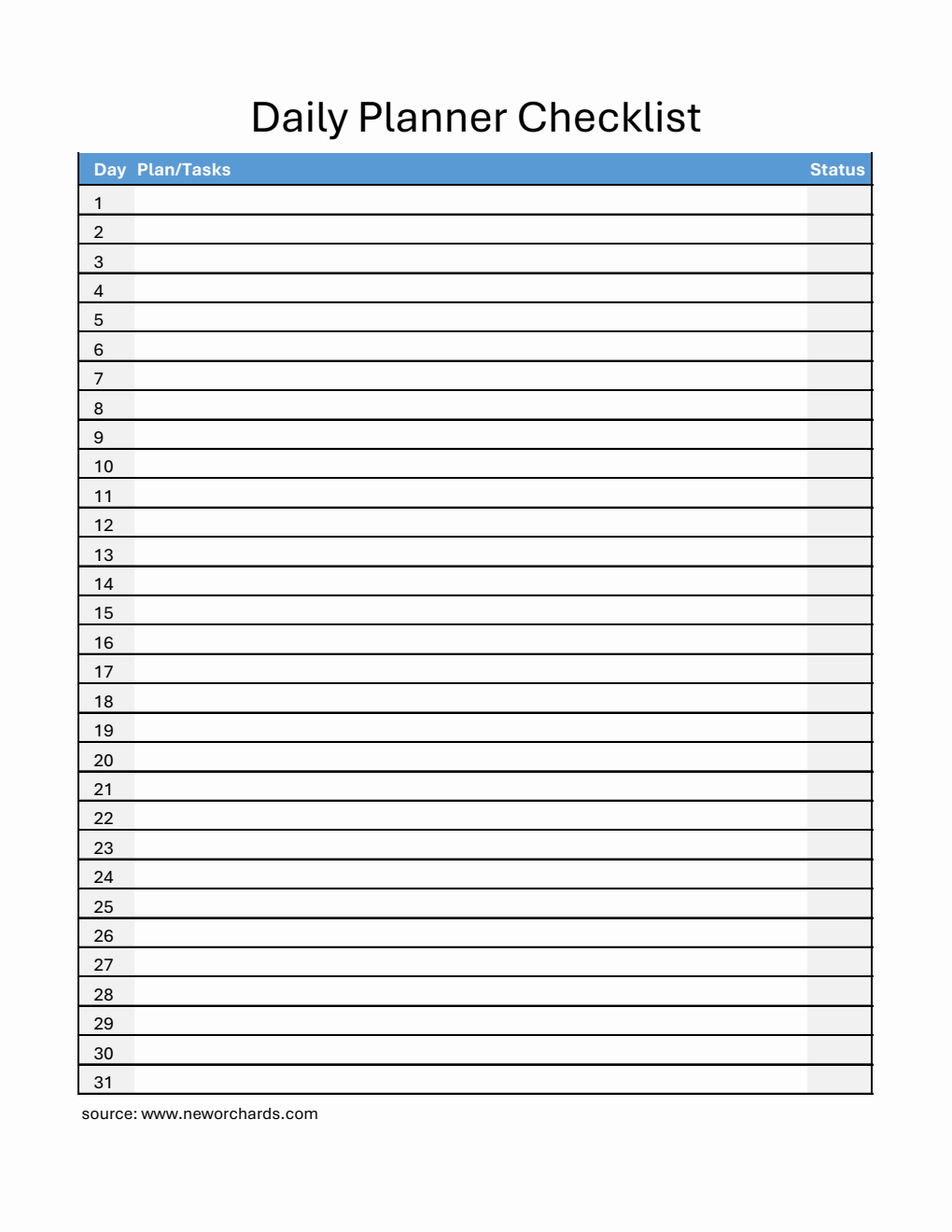 Customizable Monthly Checklist Template in Excel