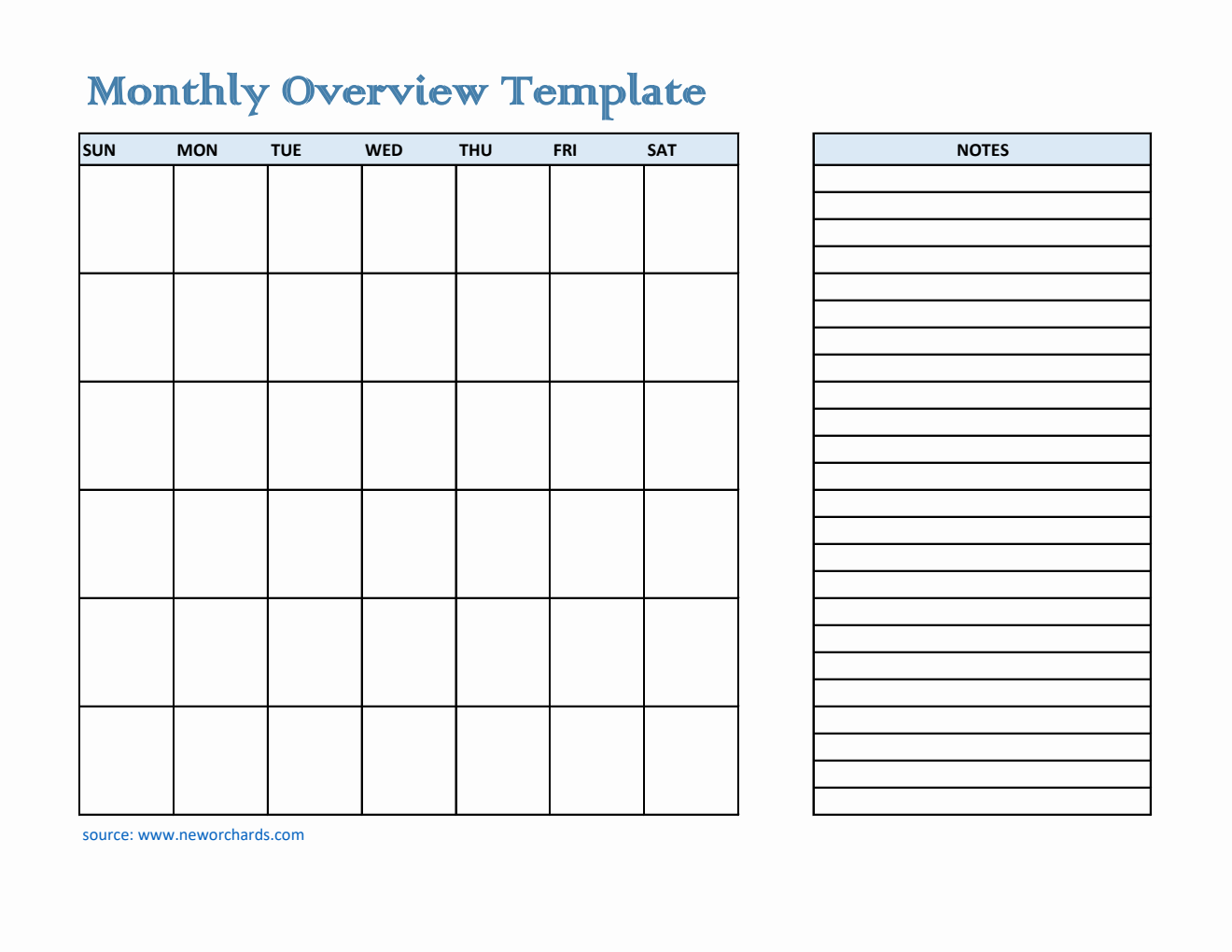 Free Blank Monthly Planner Template (Excel)