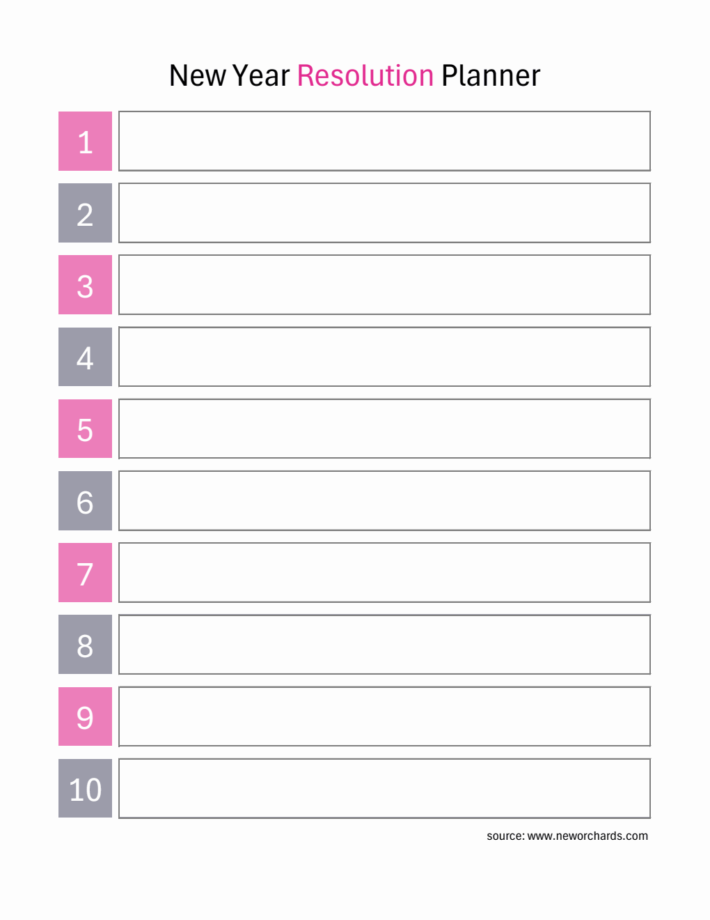New Year Resolution Planner Excel