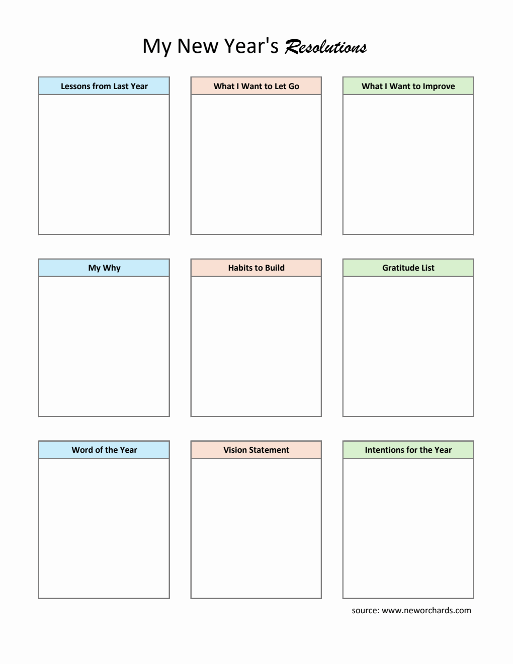 Free New Year Resolution Template in Excel (Colorful)