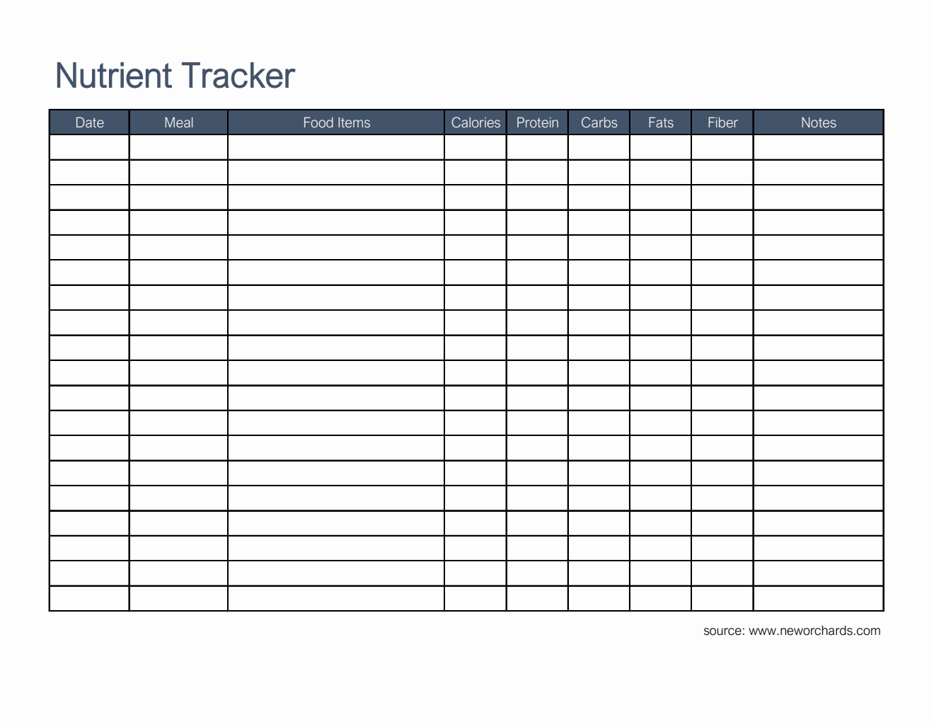 Blank Editable Nutrient Tracker Template in Excel