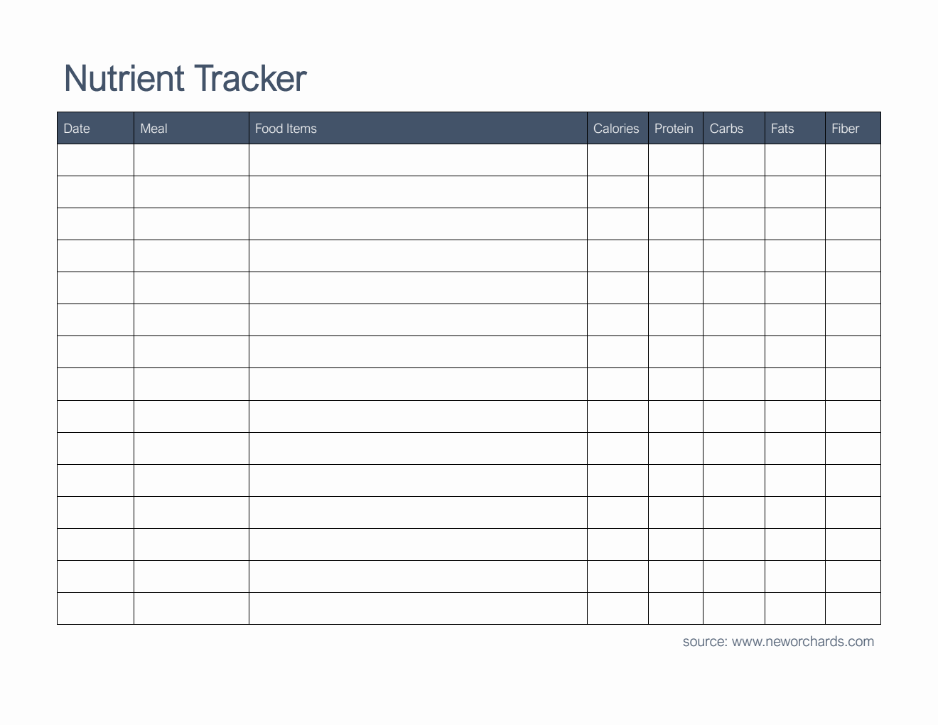 Blank Editable Nutrient Tracker Template in Word