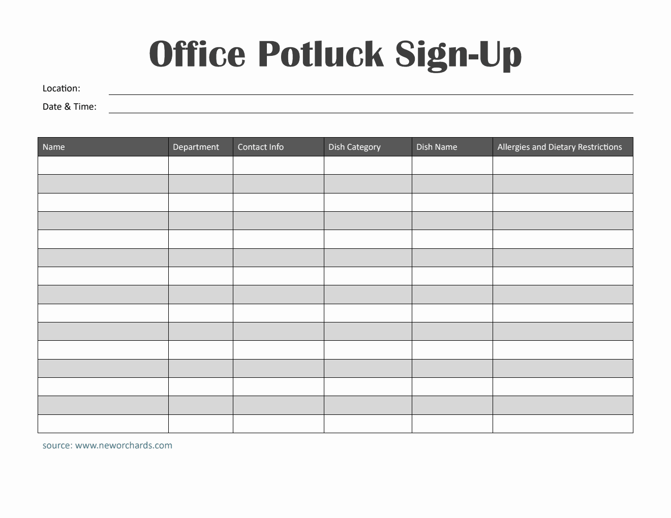 Free Simple Office Potluck Sign-Up Sheet Template in Word