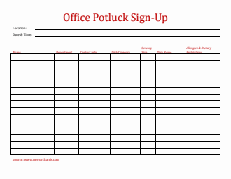 Free Basic Office Potluck Sign-Up Sheet Template in Word