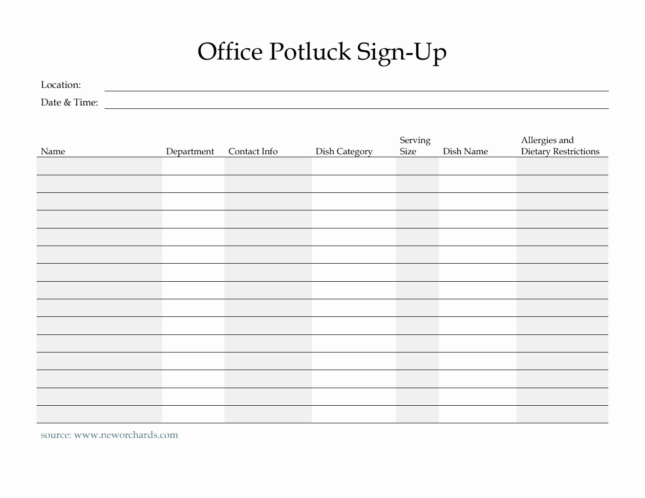 Free Editable Office Potluck Sign-Up Sheet Template in Word