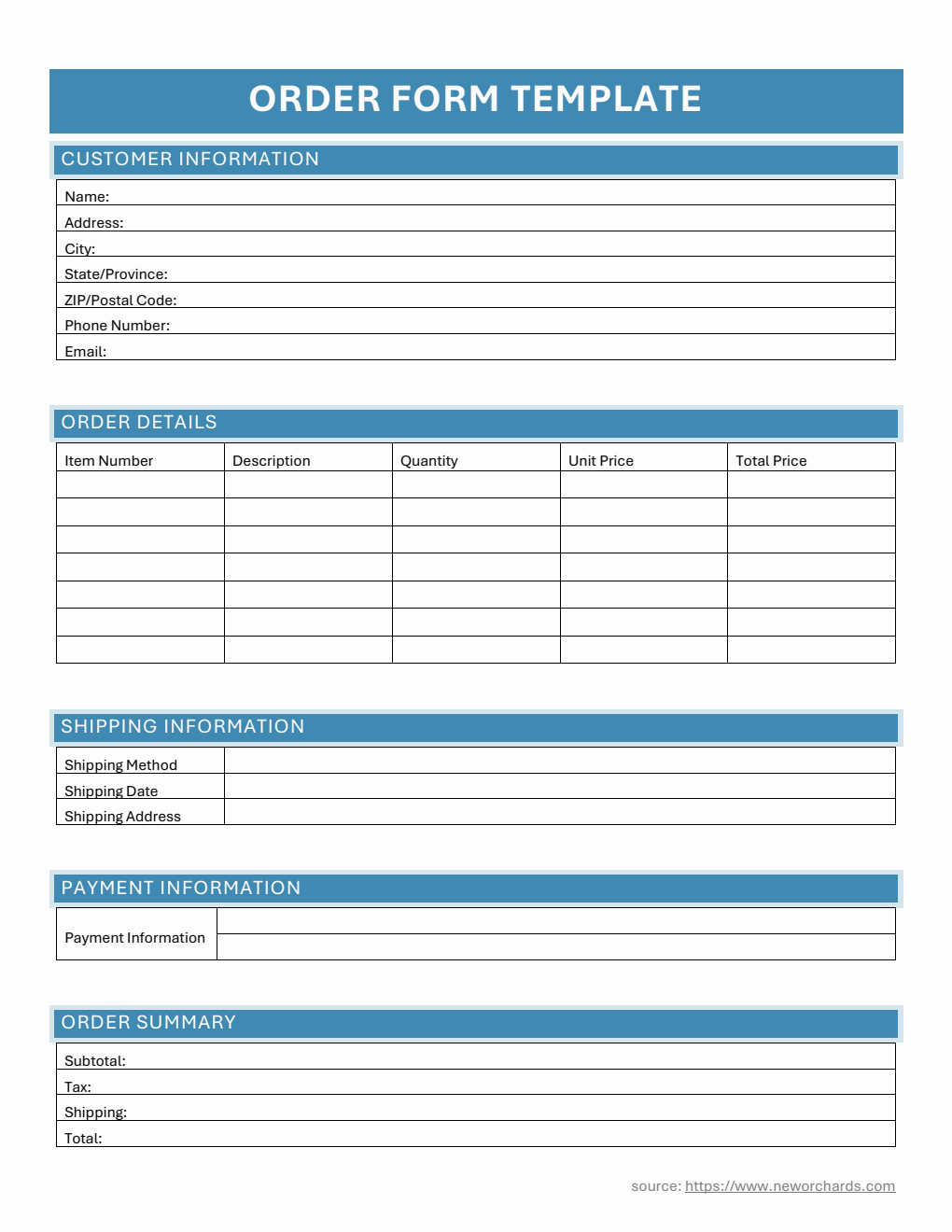 Stylish Order Form Template in Word