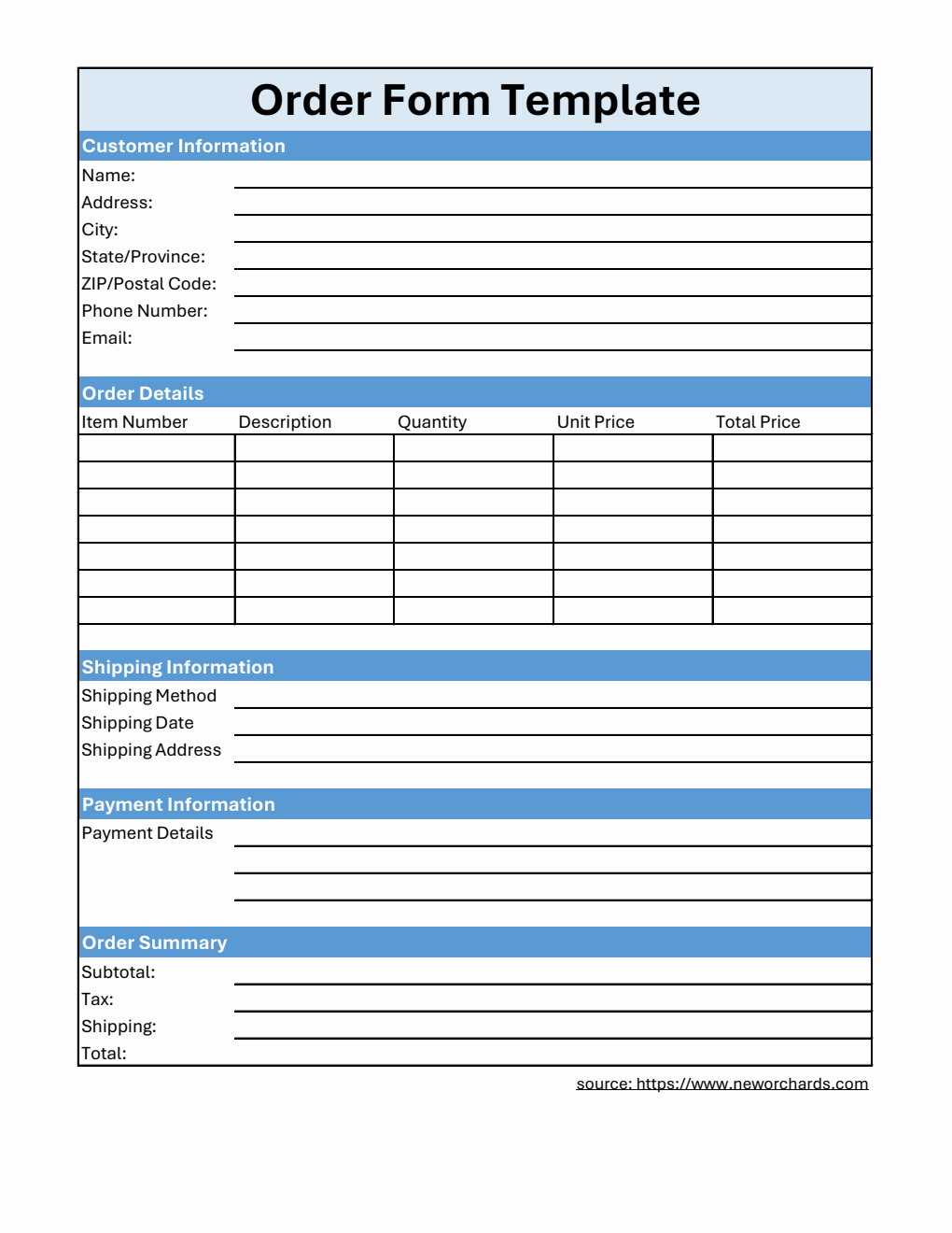 Stylish Order Form Template in Excel