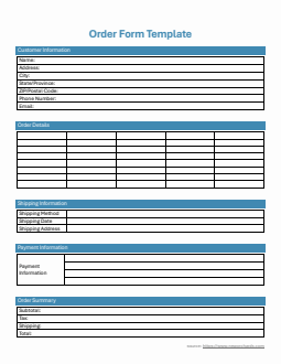 Blank Order Form Template in Word