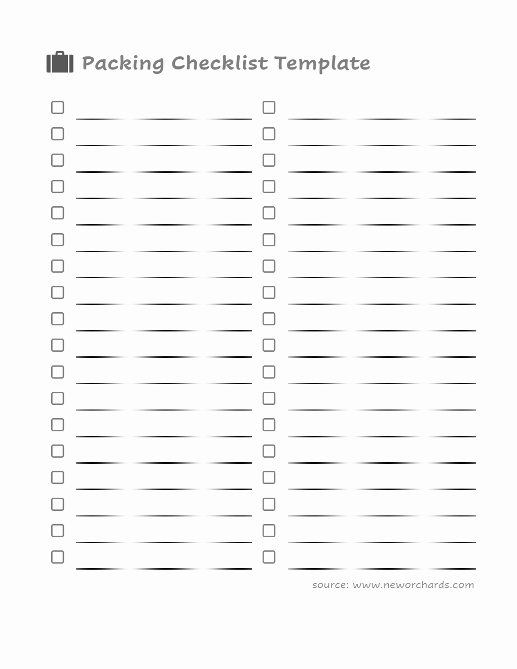 Printable Packing Checklist Template (Excel)