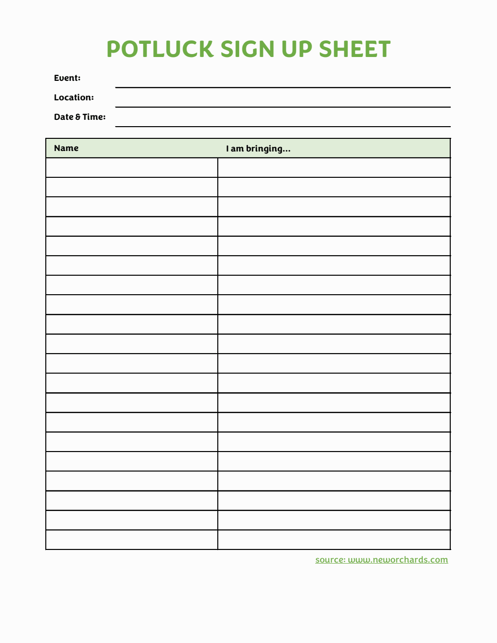 Potluck Sign Up Sheet in Excel (Downloadable)