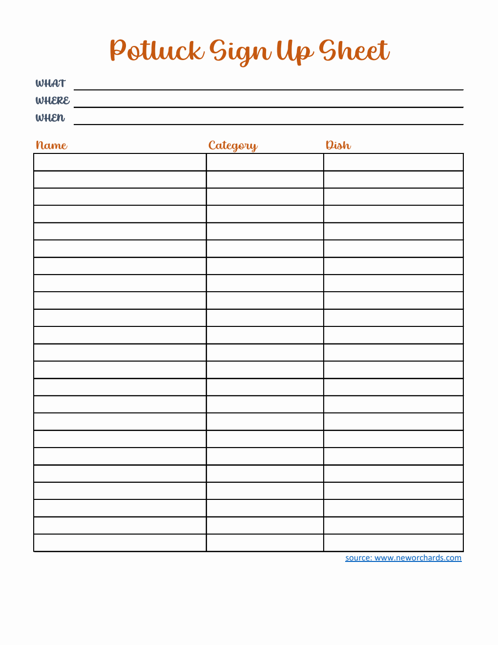 Potluck Sign Up Sheet in Excel (Simple)