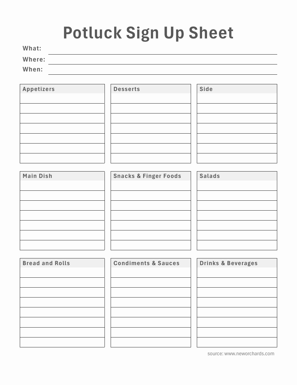 Potluck Sign Up Sheet in Word (Minimalist)