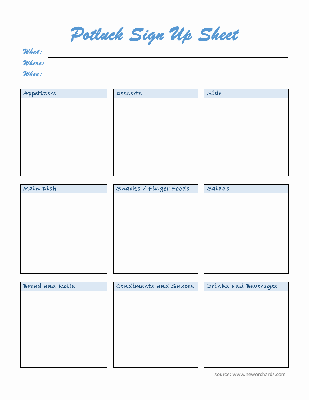 Potluck Sign Up Sheet in Word (Basic)