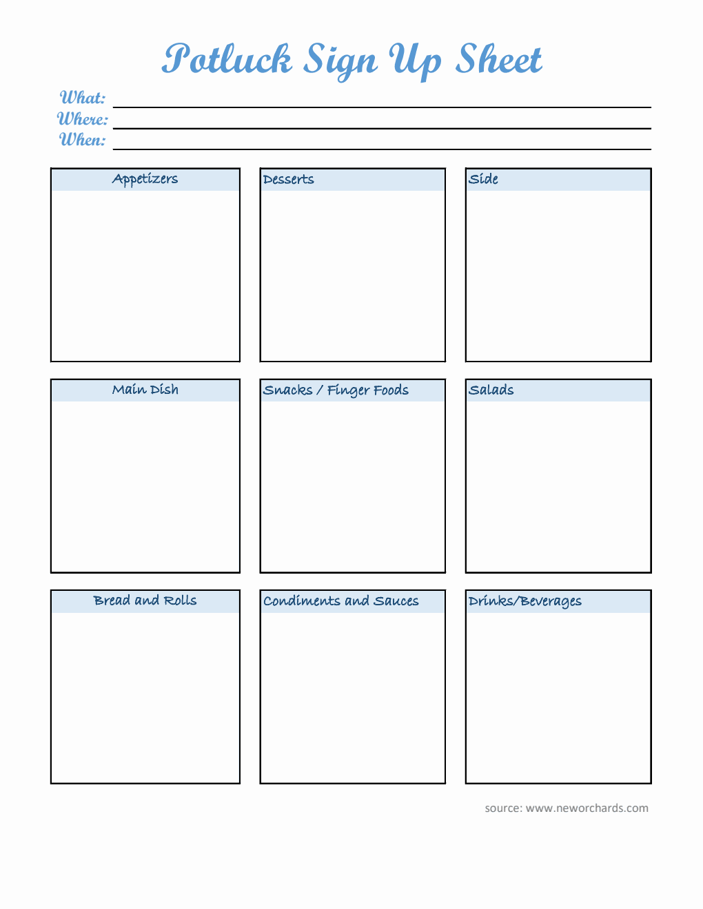 Potluck Sign Up Sheet in Excel (Basic)