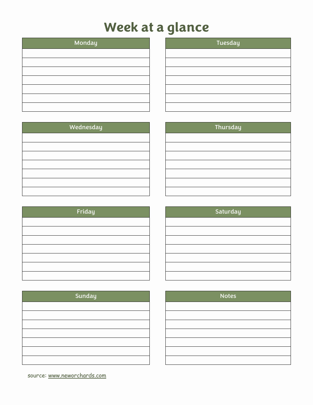 Week at a Glance Template (PDF)