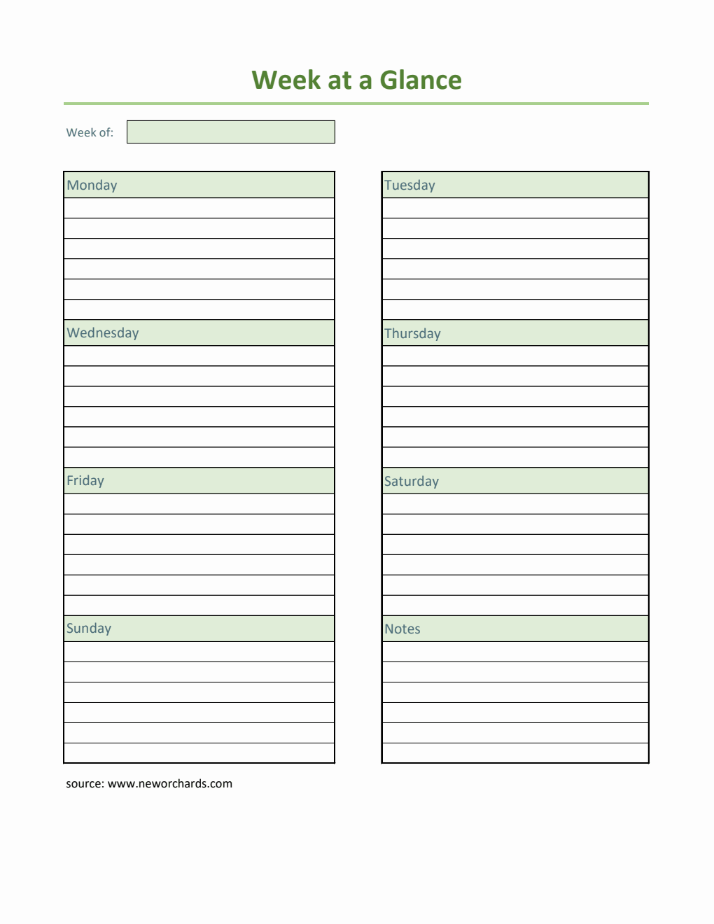 Week at a Glance Template (Excel)