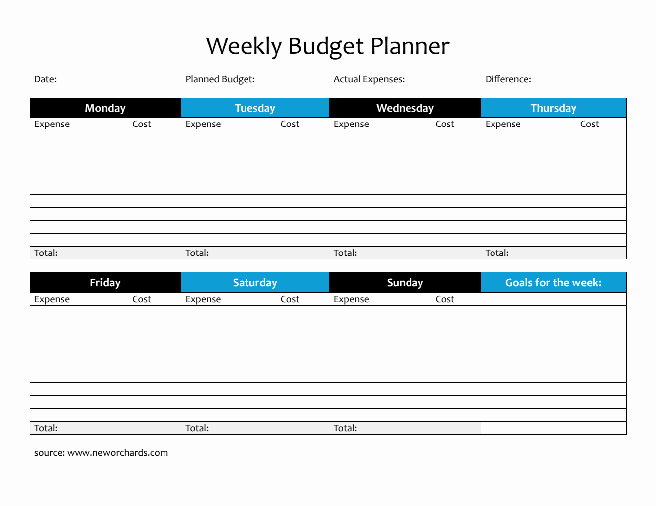 Free Weekly Budget Planner in PDF