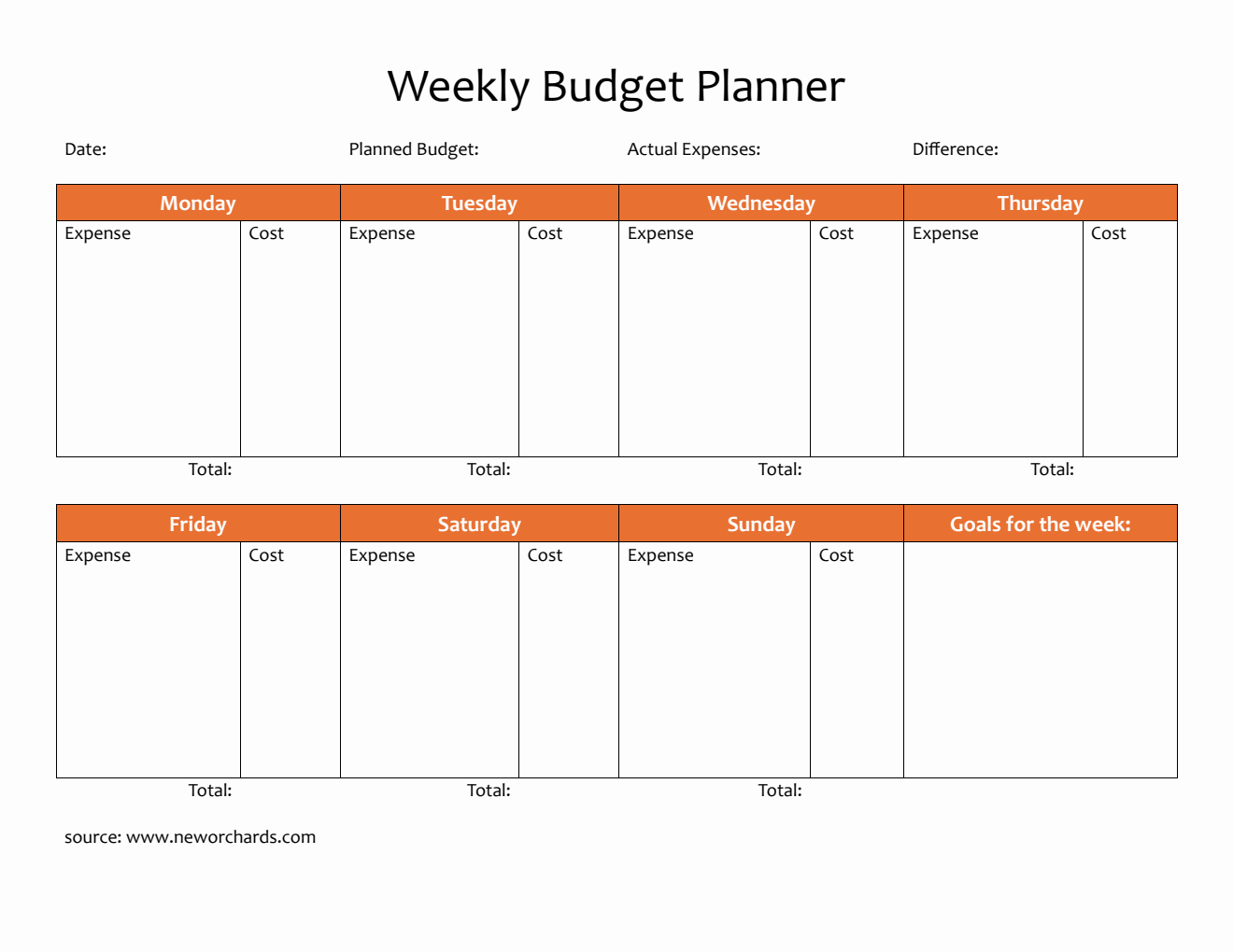 Free Weekly Budget Planner in PDF