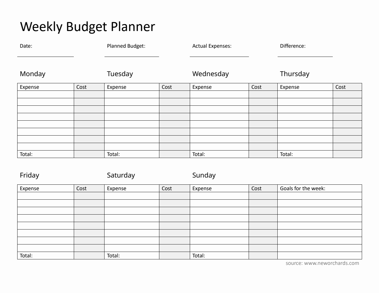 Free Weekly Budget Planner in Word